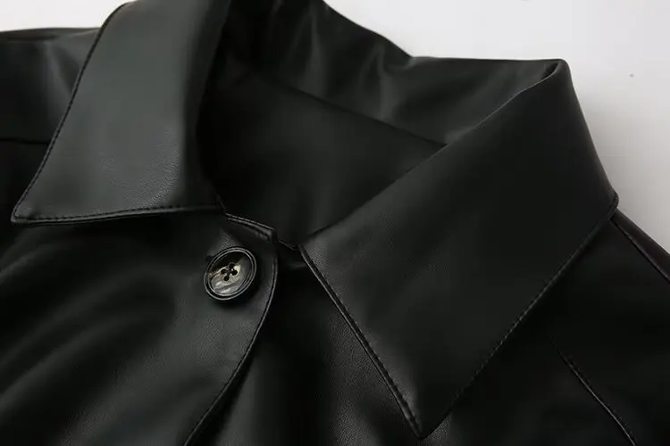 Leather Jacket Women's Pu Coat With Button Long Sleeve Outwear Solid Long Sleeve Top Elegant Streetwear inszartrafrJaqueta Couro