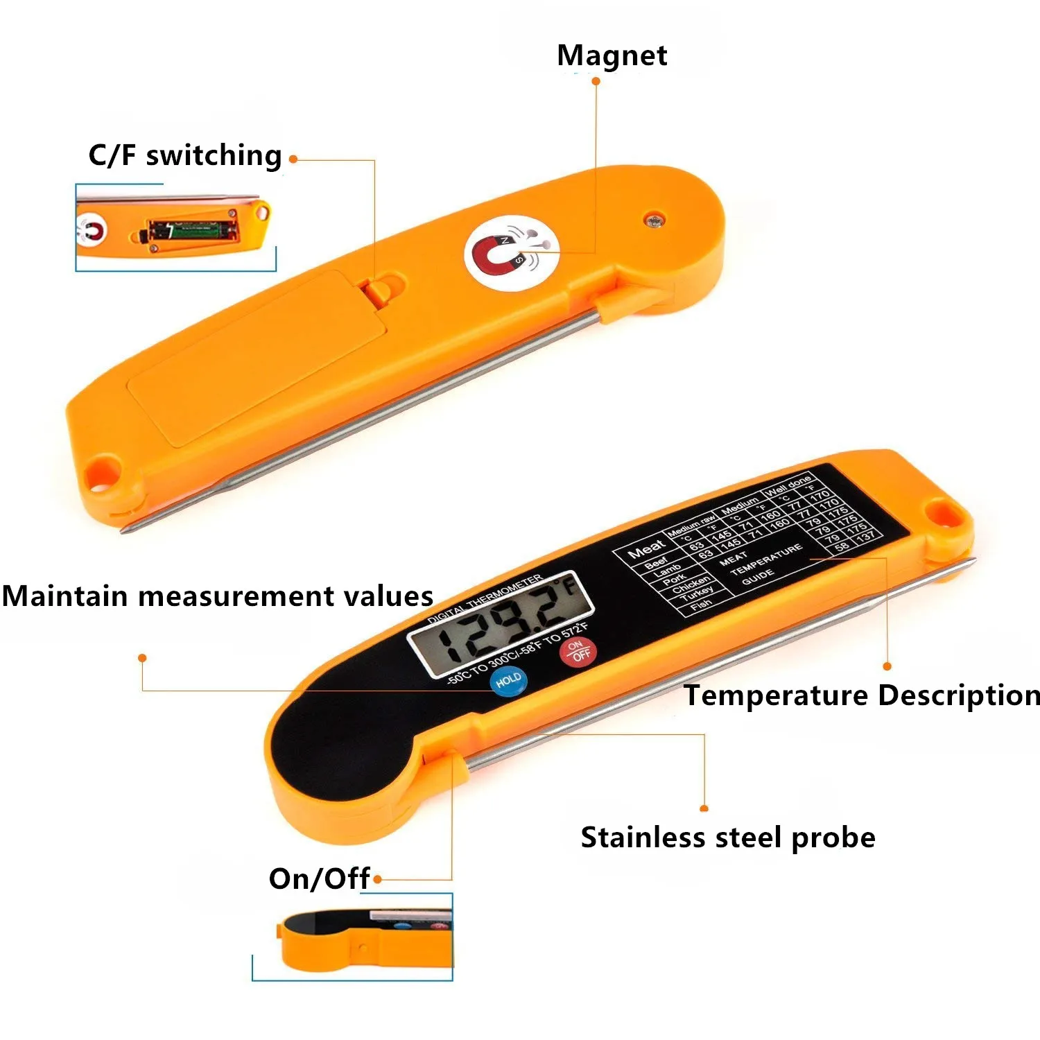 Digital Thermometer Food Thermometer BBQ Thermometer Digital Kitchen Food Thermometer For Meat Water Milk Cooking Food Probe BBQ Electronic Oven Thermometer Kitchen Tools