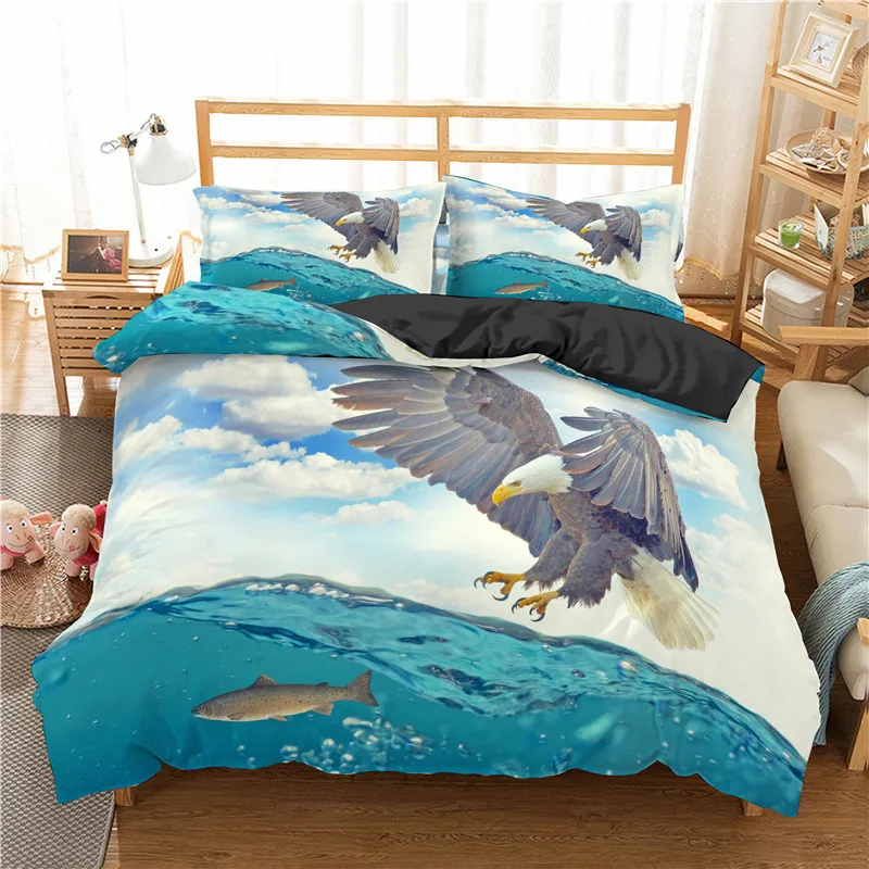 

Eagle Duvet Cover Set King/Queen Size,white Eagle Hunting on The Sea Print Bedding Set for Boys Man Adults Polyester Quilt Cover