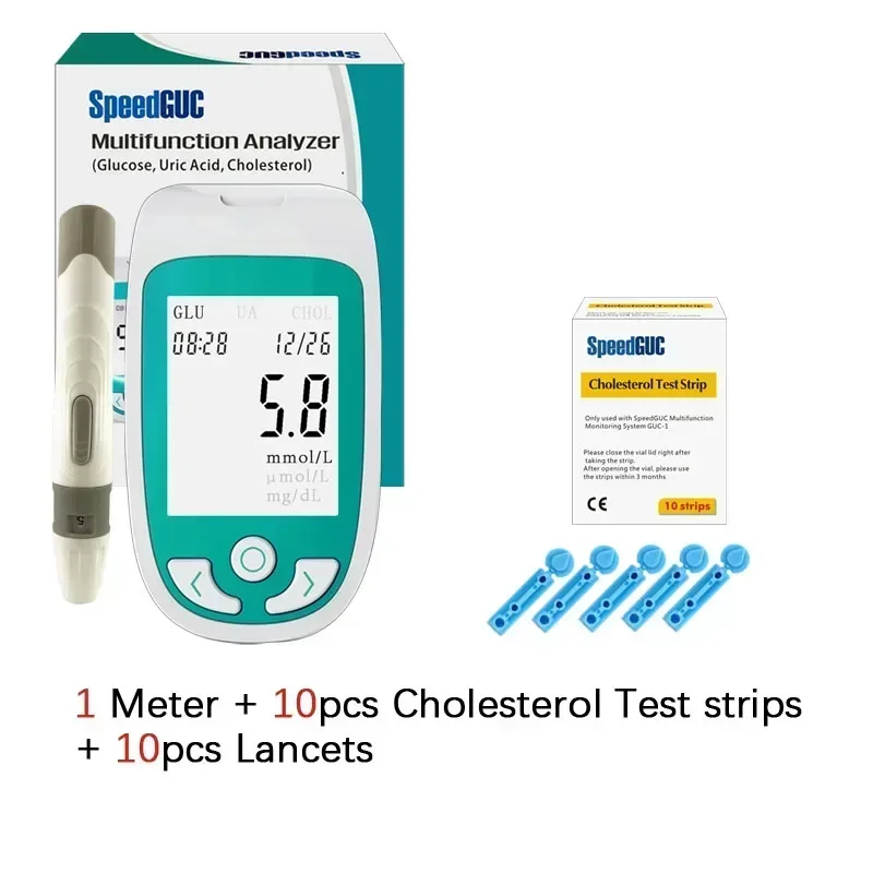 

Cholesterol Meter 3 in 1 Multi-function Cholesterol Meter Home Use Blood GIcose Monitor Test Kit Uric Acid Detection Analyzer