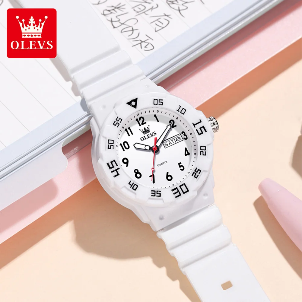 OLEVS 5659 Women Quartz Watch Fashion Dual Calendar Waterproof Watch For Women Number Scale Student Wristwatch Silicone Strap