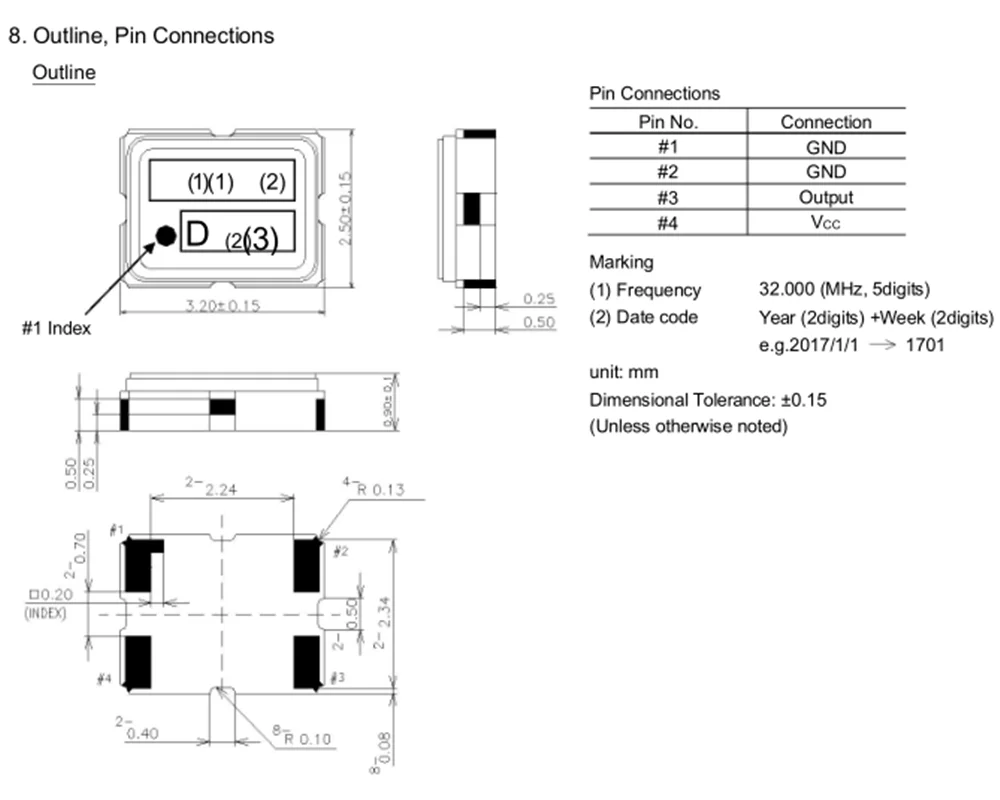 (5pcs) DSB321SDN 20M 20MHZ 20.000MHZ TCXO 3225 온도 보상 수정 발진기 고정밀 3.2*2.5MM 4핀