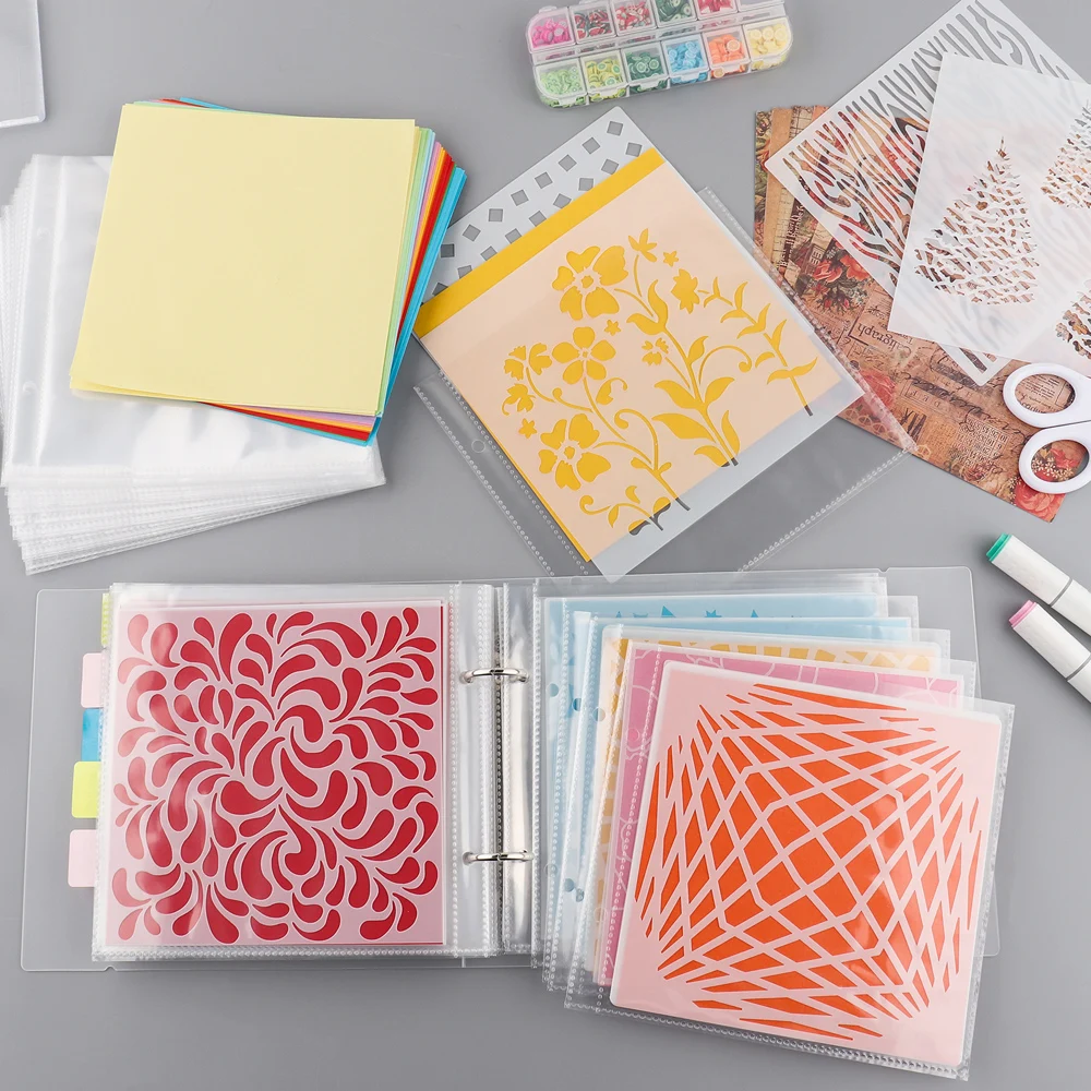 20-50pcs/Set Cookie Stencil Plastic Storage Binder 6x6" Stencils Folder Sticker for Stamps Dies Storage