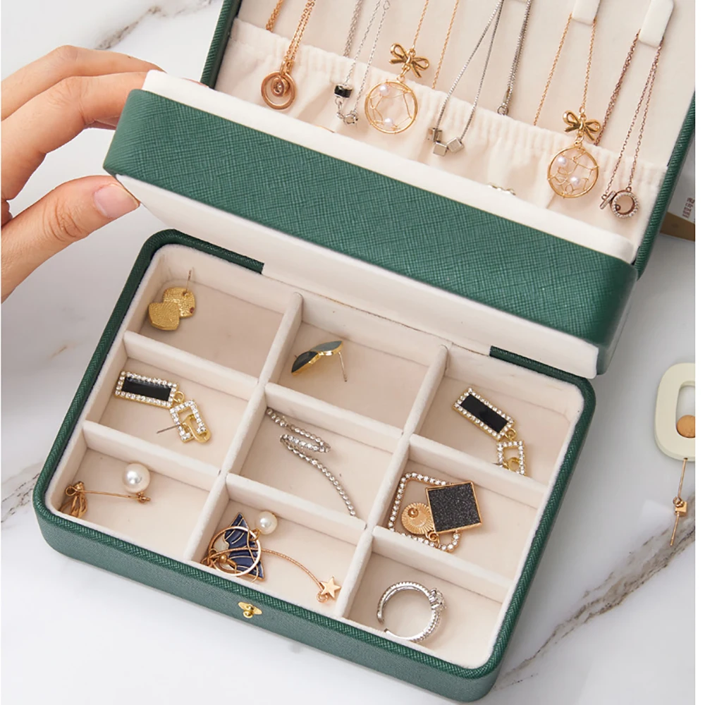 Portable Jewelry Box Three Layers New Retro High Quality Pu Jewelry Box Jewelry Organizer Display Travel Necklace Earrings Case
