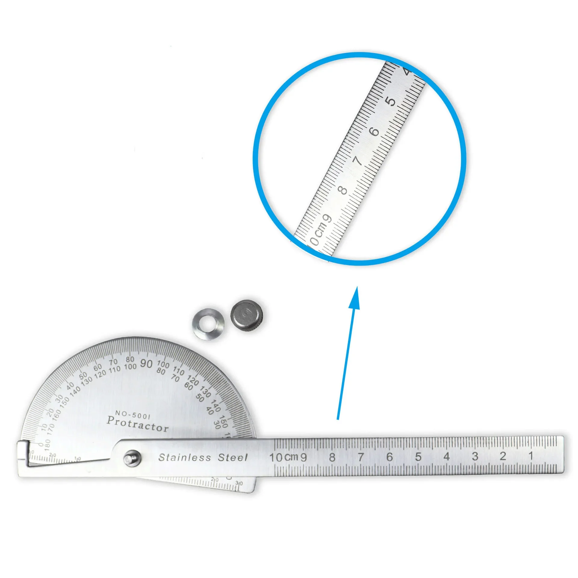 180 Degree Adjustable Protractor Multifunction Stainless Steel Roundhead Angle Ruler Mathematics Measuring Tool