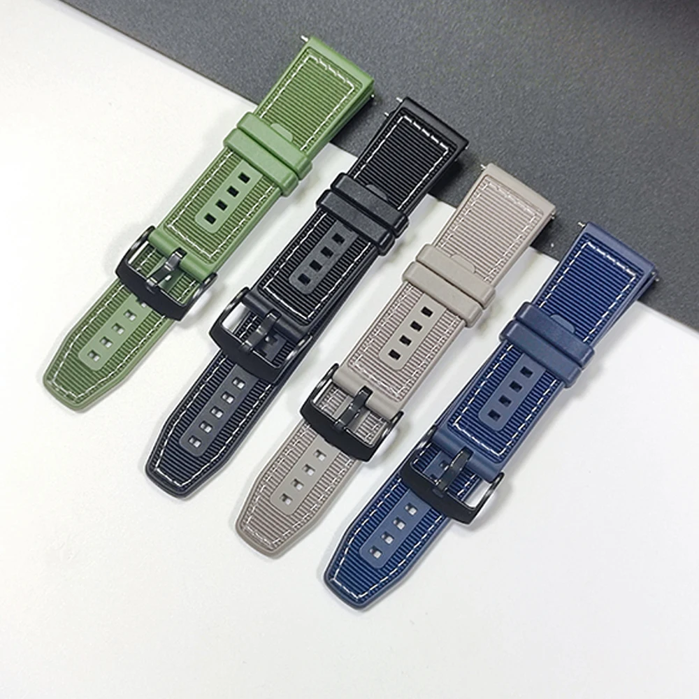 Versatile 22mm Silicone Nylon Watch Strap - Sporty & Durable Bracelet