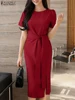 Elegant Women Work OL Dresses 2025 Summer Dress ZANZEA Stylish Short Sleeve Slim Fit Party Vestidos Solid Lace Up Sundress Robe