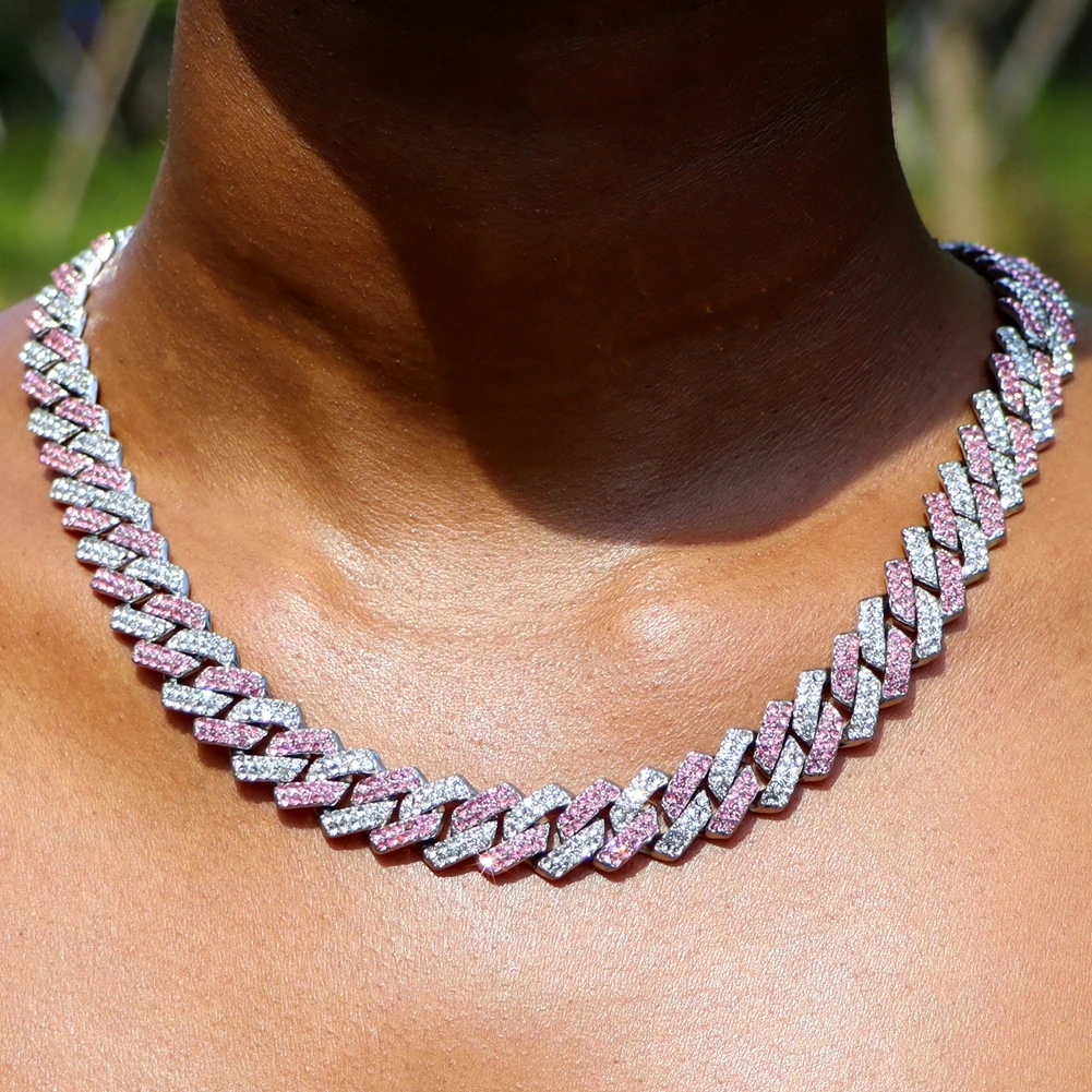 Collar único de cadena cubana rosa con colgante de letra de diamantes de imitación: joyería de moda.