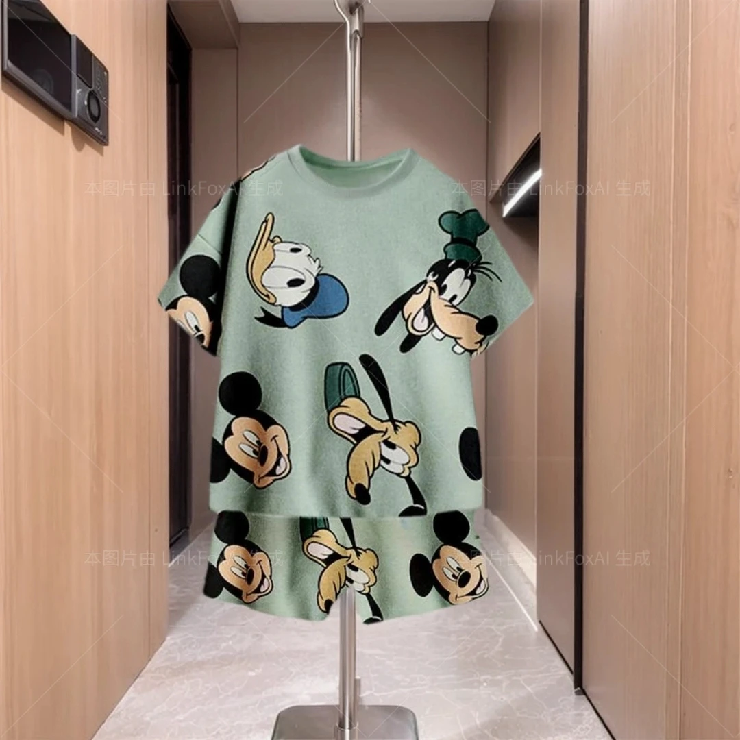 Summer Children's Set With Cartoon Print Design O-neck Affordable Short Sleeved And Shorts Children's Two-piece Set