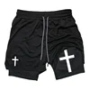 Cross Graphic 2 in 1 Workout Running Shorts for Men Christian Gym Performance Shorts with Phone Pocket Towel Loop Active Wear 2