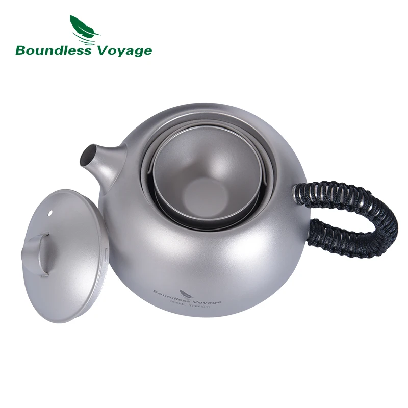 Boundless Voyage 380ml Titanium Tea Kettle with Filter +3pcs 25ml Cups Ultralight Outdoor Teapot Set Camping Coffee Tea Maker
