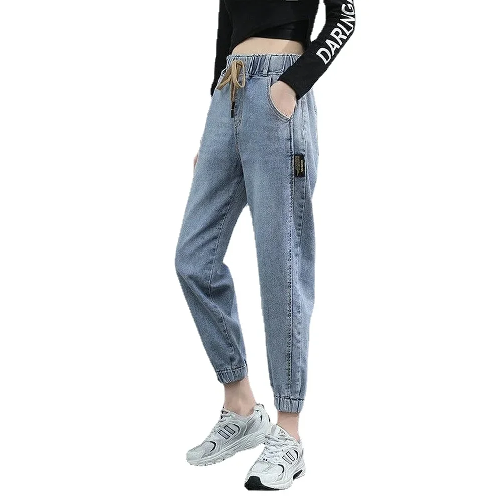 Summer Length High Waist Jeans  Solid Color Denim Basics Woman New Strench Blue Spodnie  blue jeans for women  pants  jean