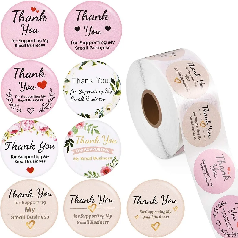 

500pcs Thank You Sticker Envelope Seal Scrapbook Sticker Pink Heart Cute Round Sticker Stationery Label Stickers