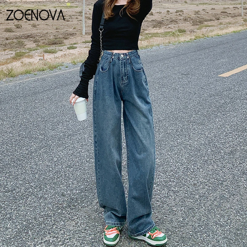 ZOENOVA 여성용 빈티지 90S 헐렁한 스트레이트 데님 바지, Y2K 하이 웨이스트, 루즈 와이드 레그 청바지, 여성용 스트리트 올 매치 캐주얼 바지