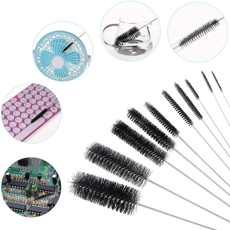 

10pcs Set Stainless Steel Soft Hair Brush Pipette Test Tube Baby Bottle Brush Multifunctional Household Cleaning Tools Set