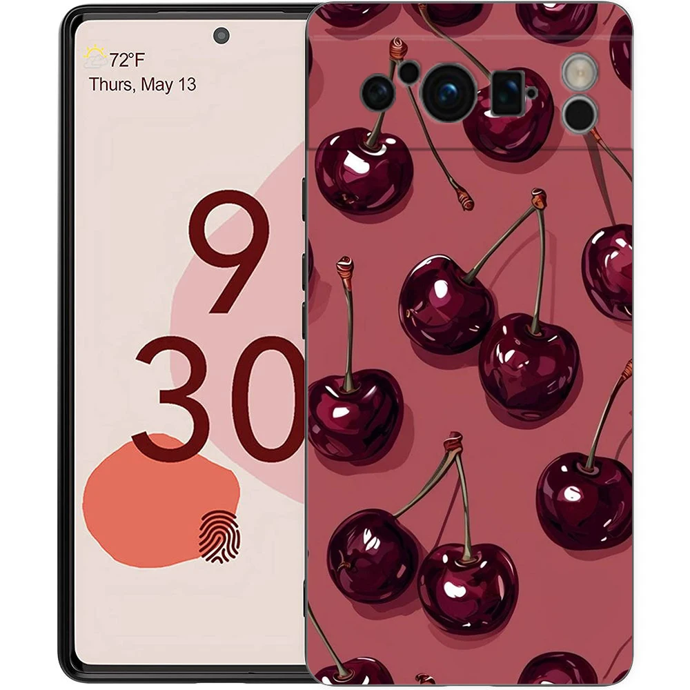 Elegant Red Cherry Shockproof TPU Phone Case - Soft Black Protective Cover