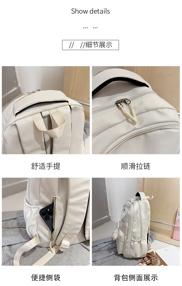 Trendiger roter Rucksack für Damen, große Kapazität, leichte Schultasche, lässige Reise- und Alltags-Pendlertasche mit niedlichem Anhänger – Detail 7
