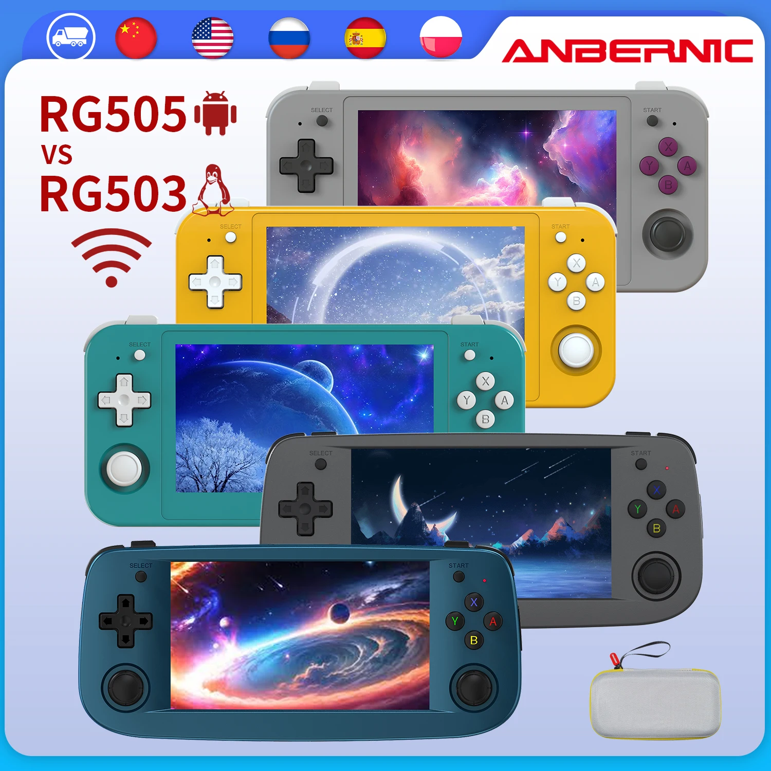 

ANBERNIC RG505 RG503 Handheld Game Console 4.95 inches OLED Screen Unisoc Tiger T618/RK3566 5G WIFI Bluetooth Retro Video Player