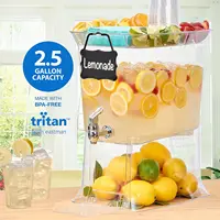 2.5 Gallon Large Tritan Beverage Dispenser with “Party Top” Lid Tray, Drip Catching Tray, Drink ID Tag, Cold Drink Serve 2