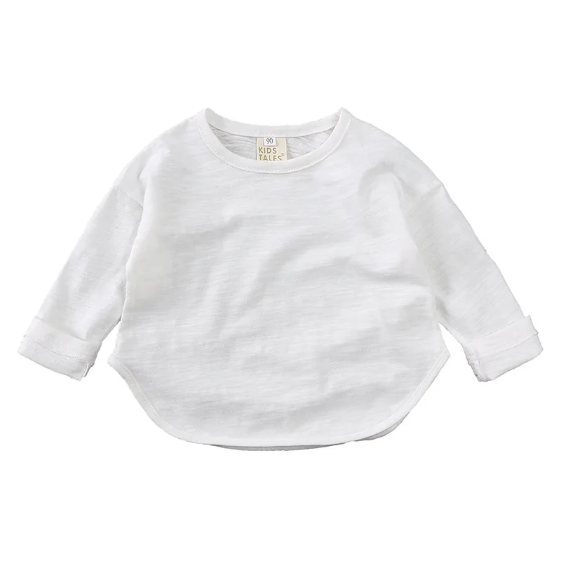 Autumn Boy Girl Baby O-neck Solid Bottoming Shirt Children Simple Casual Long Sleeves T-shirt Kid Cotton Tops Infant Unique Tees 4