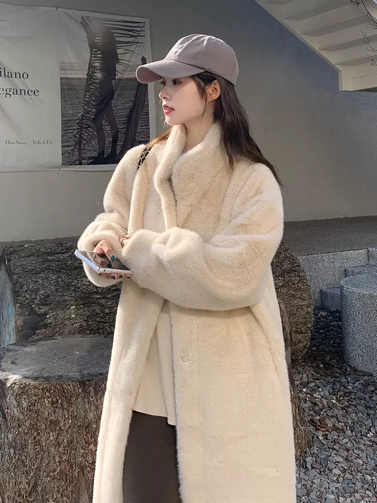 2023 Autumn/Winter Thickened Long Standing Collar Mink Fur Fake Fur Coat for Women Coat faux jacket