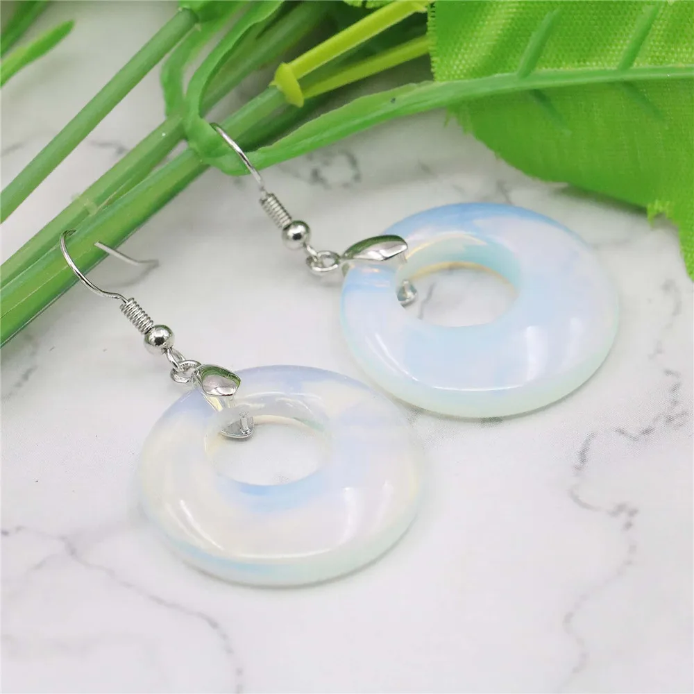 28MM Round White Moonstone Opal Drop Earrings Circular Ring Natural Stone Women Girls DIY Alloy Fashion Jewelry Making Design