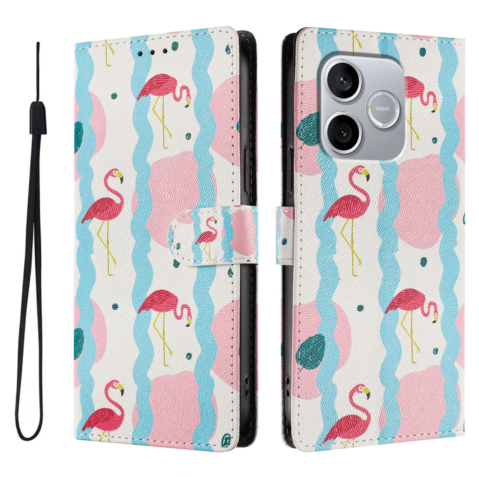 Patterned Leather Phone Case with Wallet Holder and Cat Design Flip Cover