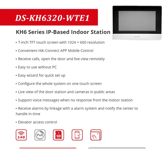 HIKVISION Original Multi-language POE Video intercom KIT,include DS-KV8113-WME1(C) & DS-KH6320-WTE1 & PoE Switch 3