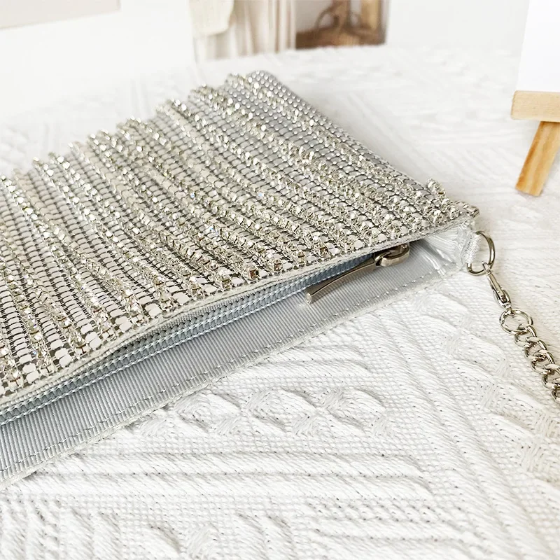 Fashion Shining Rhinestone Tassel Chain Handbags For Women Trendy Black Silver Color Square Shoulder Bags Female Daily Handbags