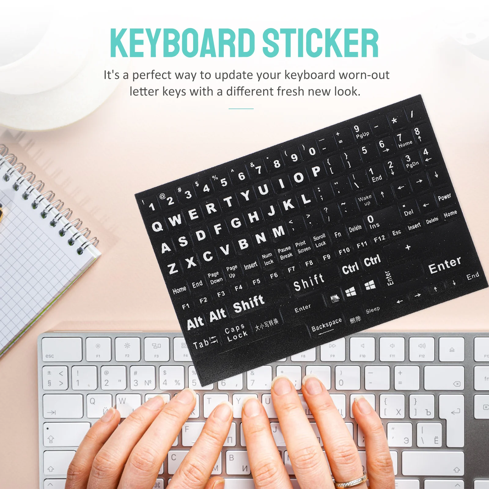 Durable Practical Universal English Letter Keyboard Stickers for Laptop Desktop Computers Easy Apply Remove Replace Old Keys New