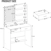 Table de maquillage avec ampoule, table de maquillage avec 4 étagères ouvertes et 2 compartiments, 2 tiroirs, pour chambre à coucher, salon 3