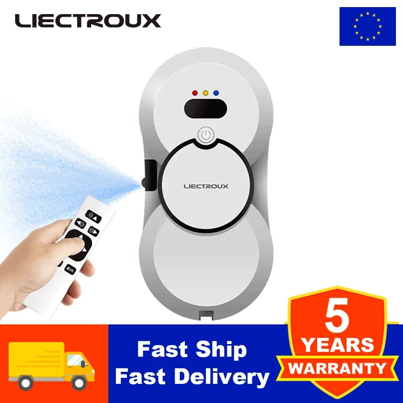 (Código promocional: WSES10) Liectroux HCR-10 Robot Aspirador para Ventanas, Pulverizador Automático de Agua por Ultrasonidos, Robot Limpiacristales Doméstico Ultrafino, Lavacristales Eléctrico, Limpia Ventanas de Alta Succión, Anticaída