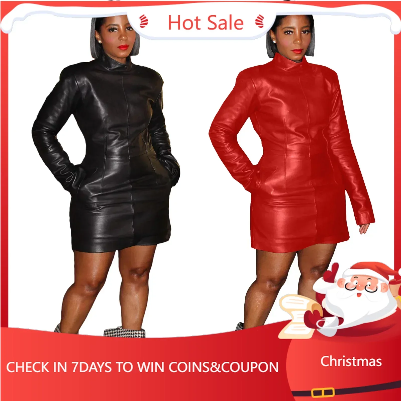 

Африканские платья для женщин, элегантное традиционное осеннее, весеннее, Африканское мини-платье из ПУ черного, красного цветов с длинным рукавом, африканская одежда Дашики