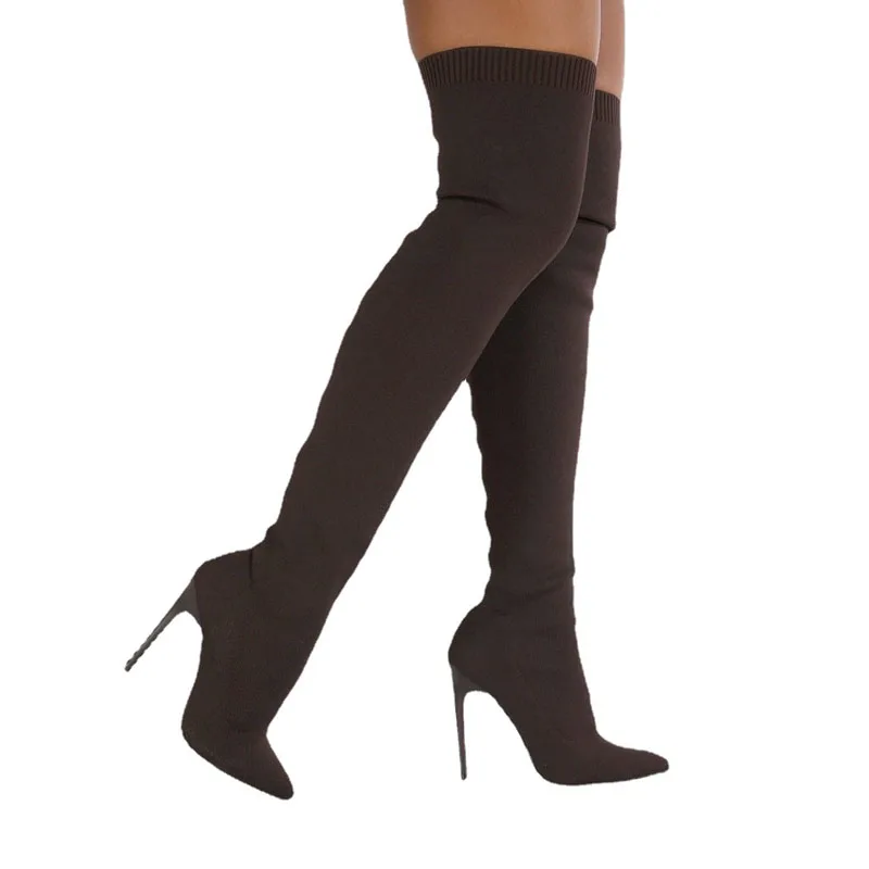 2022 New Women Knee-High Boots Sexy High Heels Socks Shoes Winter Breathable Knitting Sock Thigh High Boots Ladies Shoes