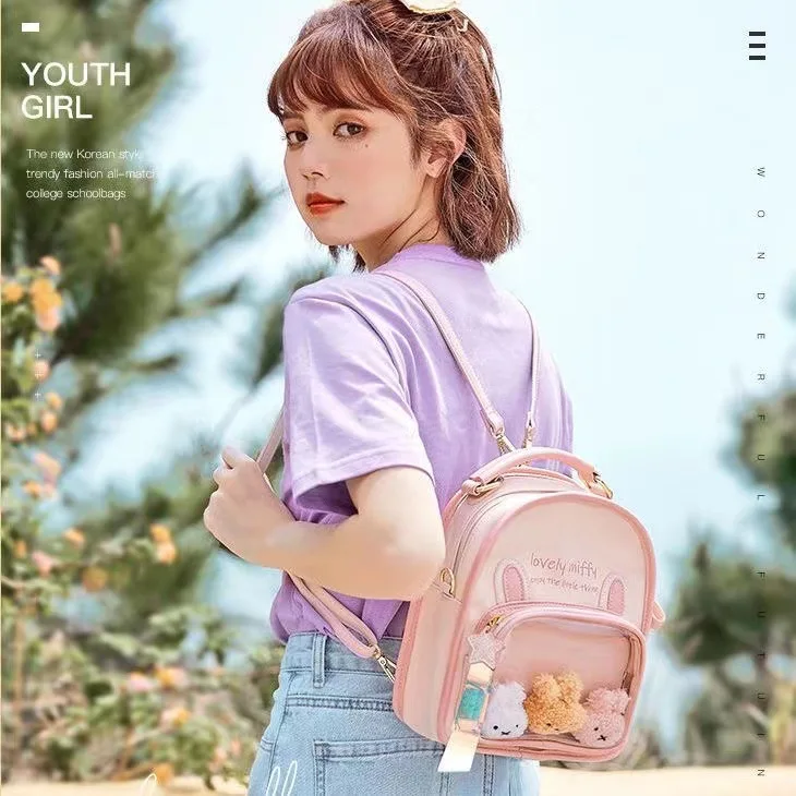 Hello Kitty New Children's Backpack Women's Casual Versatile Shoulder Student Cute Transparent Jelly Bag School Bag Candy