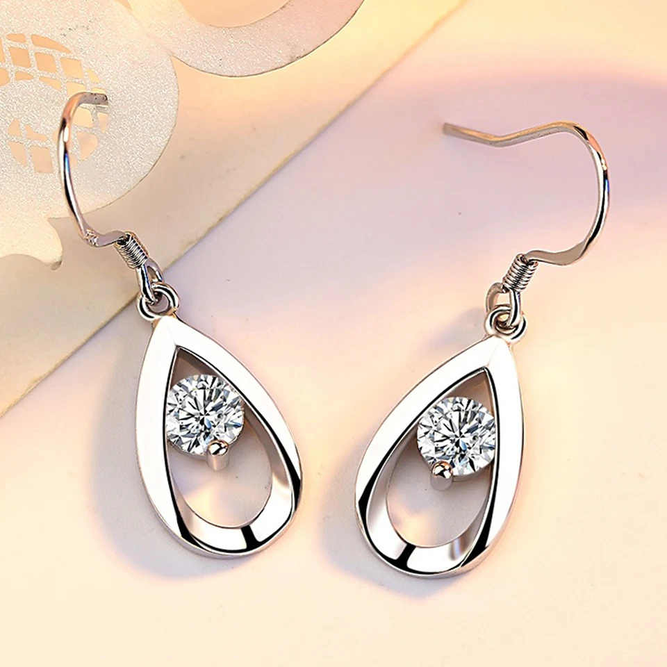 Zircon Water Drop Earrings For Women Silver Color Long Dangle Hanging Earring Female Fashion Ear Jewelry Brincos Birthday Gift - Image 4