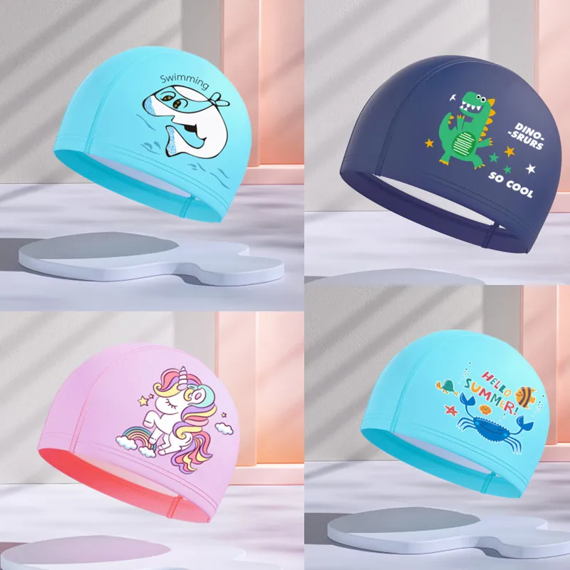 Kid Swimming Cap Boys Girls Cartoon Soft Waterproof Long Hair Ear Protection