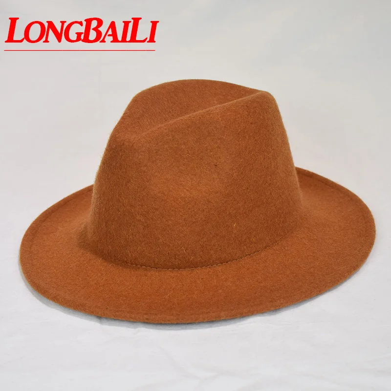 

Женская фетровая шляпа LongBaiLi, зимняя однотонная шерстяная шляпа с широкими полями, SWDW087