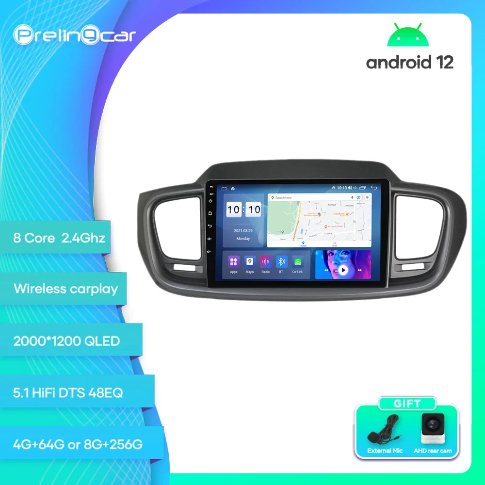 

Prelingcar For KIA Sorento 2017 Years Android 12 Car Monitor 8 256g Carplay RDS GPS Built 2din Radio DVD Player 5.1HIFI DST