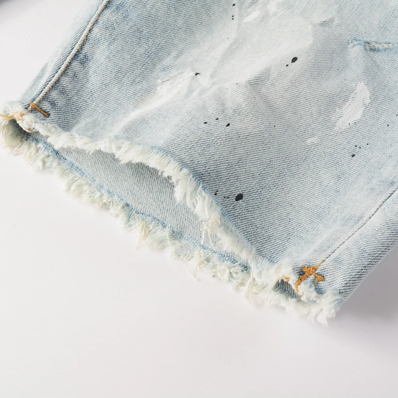 Men Jeans Ripped Jeans Ripped Patchwork Jeans High Street Men's Purples Denim Shorts Vintage Do Old Wash Water Light Color Ripped Jeans Straight Pants Streetwear