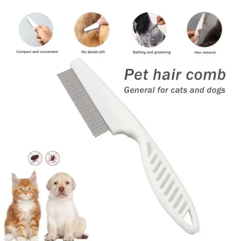 Pet Comb Stainless Steel Fine Tooth Puppy Cat Hair Grooming Brush Dog Flea Louse Shedding Tools Cat Dog Bath Cleaning Supplies