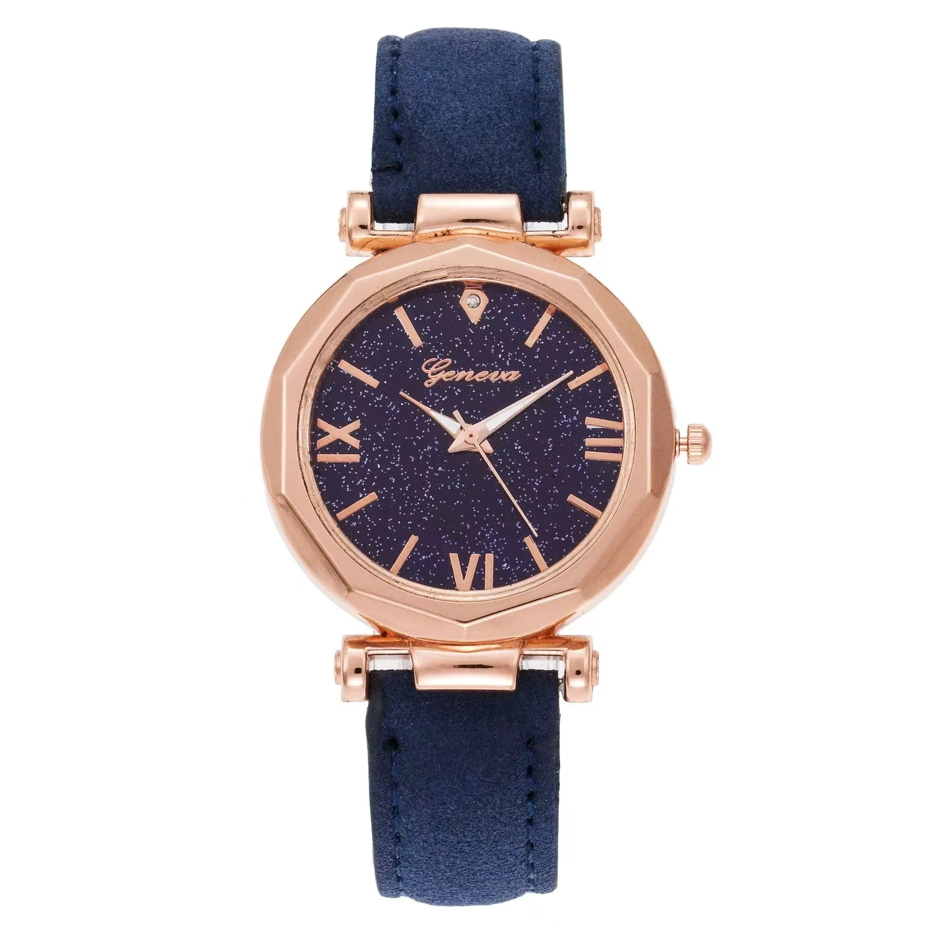 Quartz Watch Compact Small Round Watch Grid Strap Quartz Leisure Full Drill Steel Strip