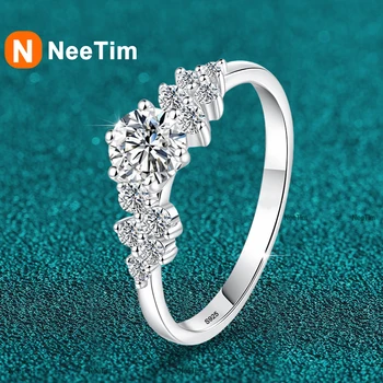 NeeTim 0.5ct 5mm Moissanite Ring for Women 925 Sterling Silver with White Gold Plated Lab Diamond Wedding Gemstone Bride Rings