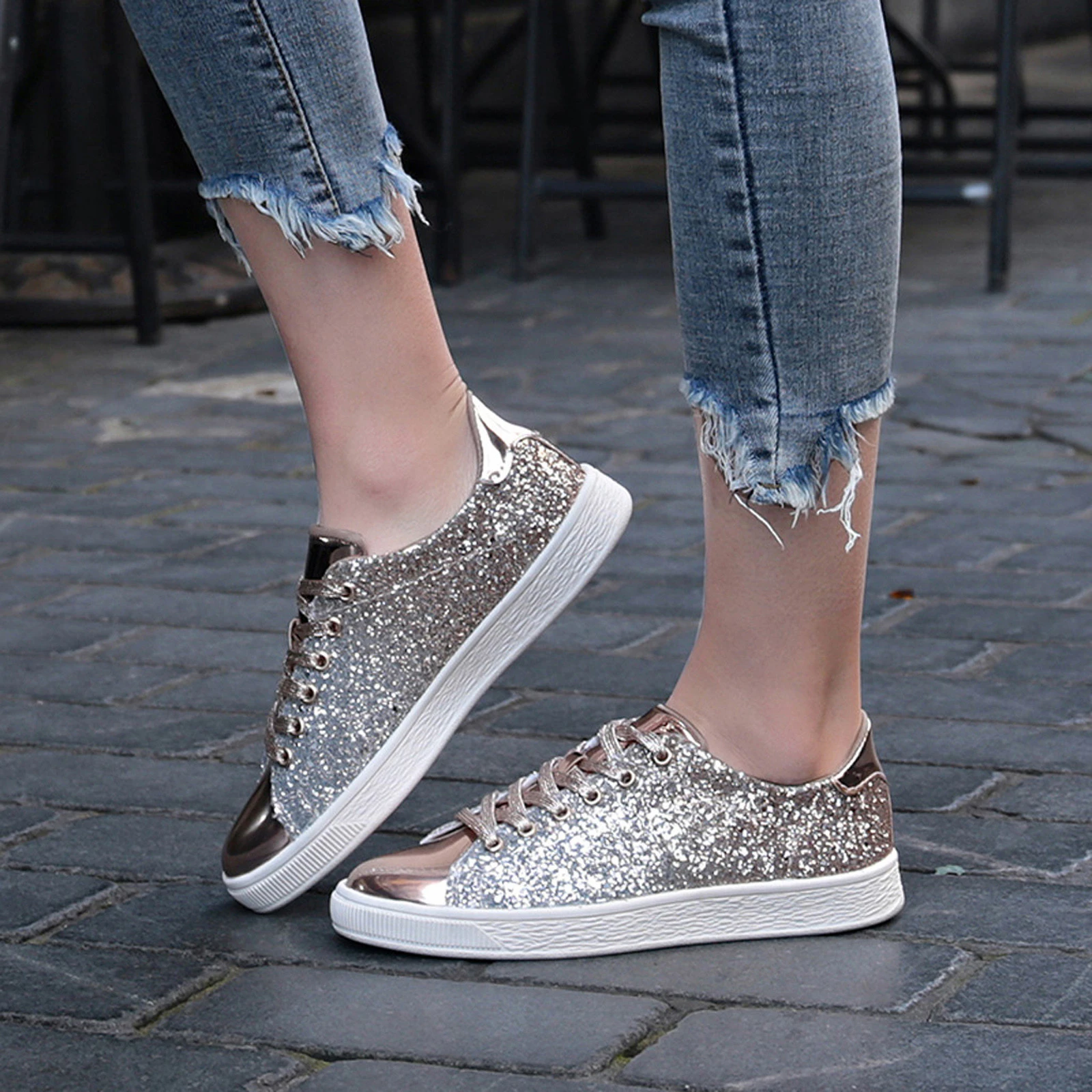 2022 Summer Sneakers Fashion Sequins Solid Color Sneakers Nightclub Trend Wild Comrfortable Sport Casual Shoes Female - Women's Vulcanize Shoes - AliExpress