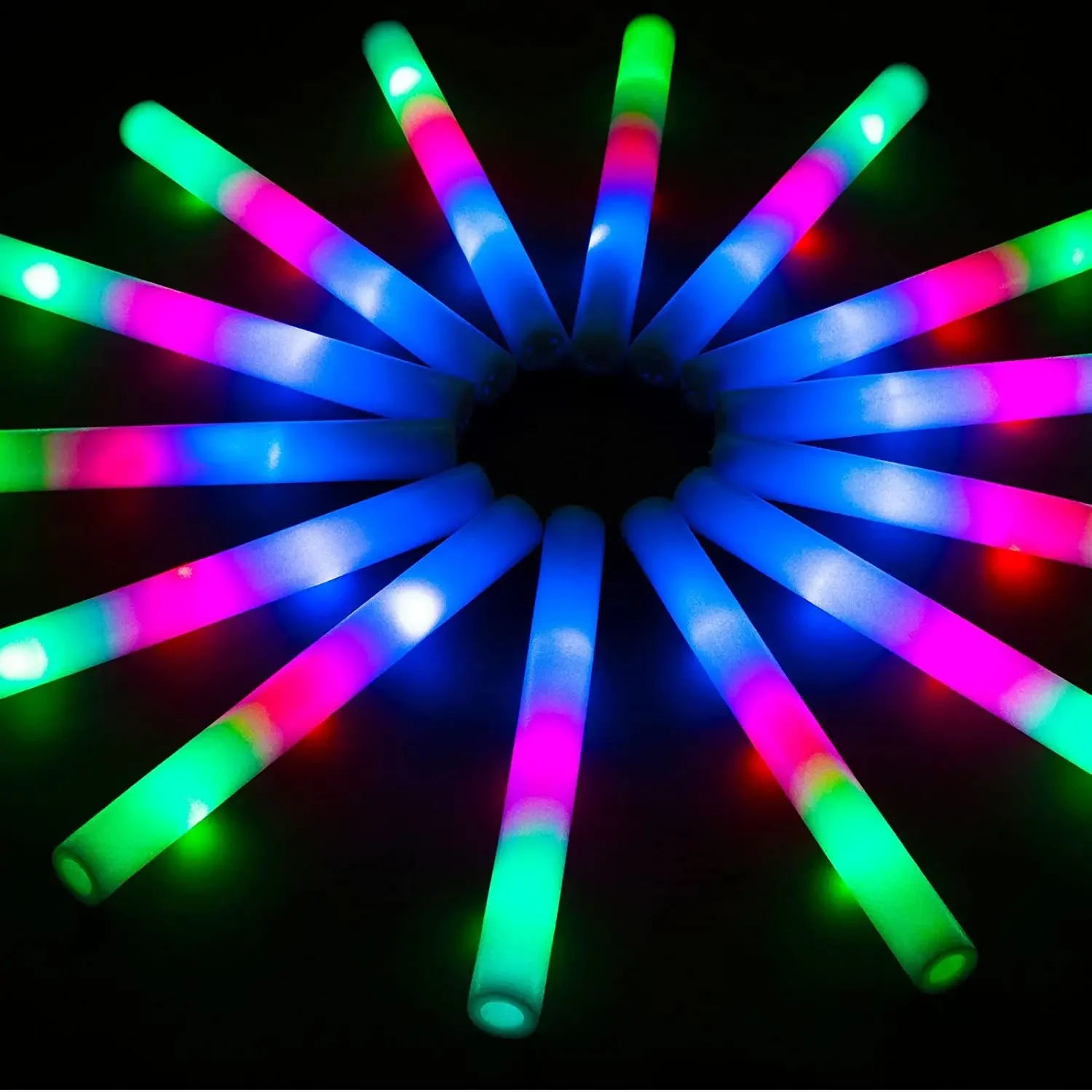 

SHQDD Glow Sticks, 240 Pack Giant 16 Inch LED Foam Sticks with 3 Modes Colorful Flashing,