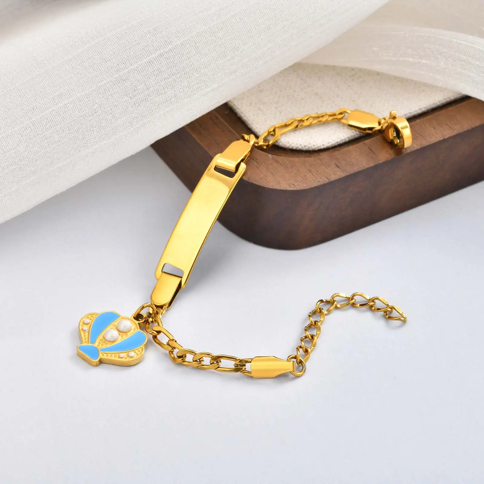 Personalisiertes Kinder-ID-Armband, 18 Karat vergoldeter Edelstahl, graviertes individuelles Namensarmband für Kinder, Mädchen, Jungen, Geschenk – Detail 8