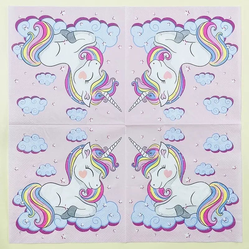 

Printed Napkins Birthday Party Hotel Baby Shower Paper Pink Rainbow Horse Unicorn Cartoon Coloured Paper Towels Napkins Paper