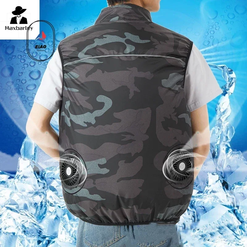 EiAO Summer Vest Wearable Refrigeration Fan Vest Air Conditioner Clothes Outdoor Cooling Tactical Fishing Sleeveless Work Jacket