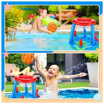 Pool Pool Basketball Set Inflatable Pool Basketball Goal Toss Rings Outdoor Water Game Summer Party Toy For Kids And Adults 2