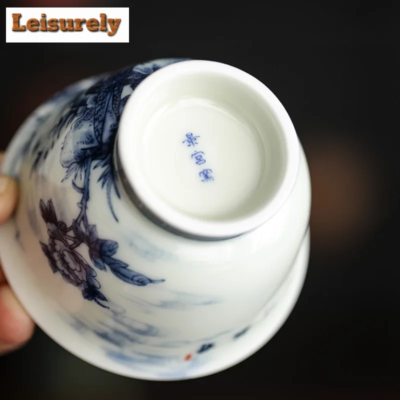 90ml Antique Blue And White Tea Cup Ink Flower And Bird Meditation Master Cup Tasting Guest Cup Personal Tea Bowl Kung Fu Teaset